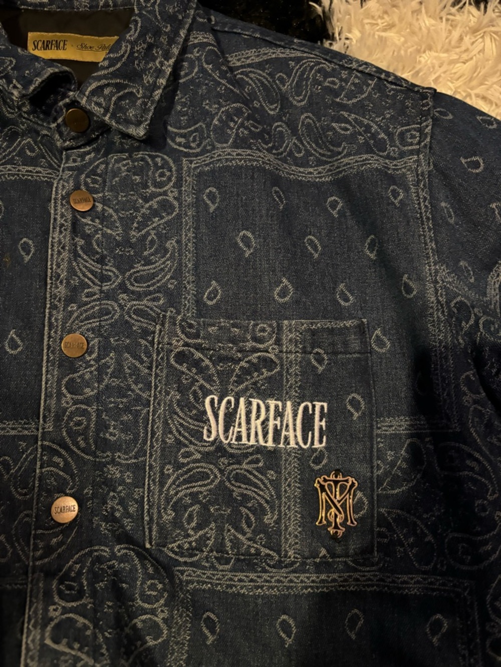 Scarface Men's Dark Blue Denim Bomber Jacket